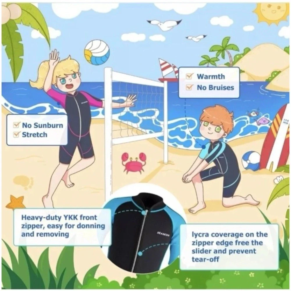 Seaskin 2mm Kids Front Zipper‎ Shorty Diving Suit Navy/Pink Wetsuit Size 2